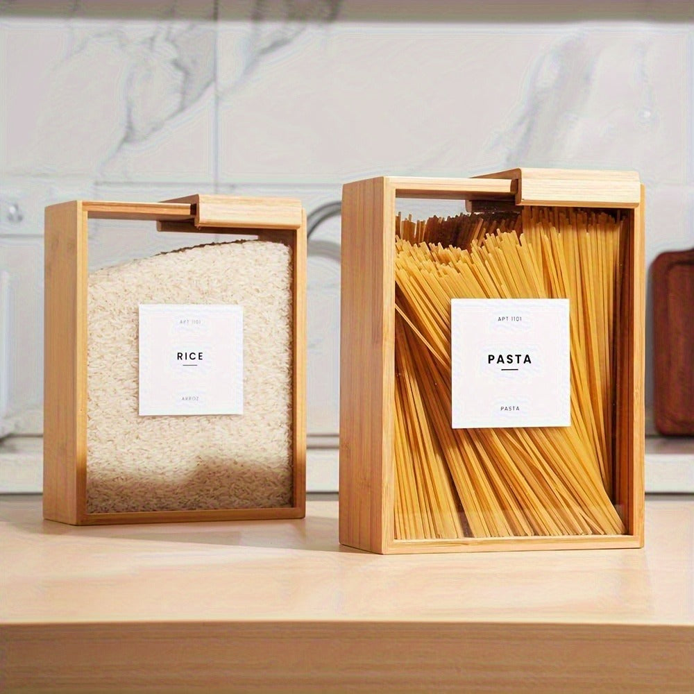 Bamboo Food Storage Containers 2-Pack ¨C 101oz Rectangular Wooden Kitchen Storage Boxes with Sliding Lids for Rice, Beans, Pasta, Cereals & Dry Goods ¨C Housewarming Gift