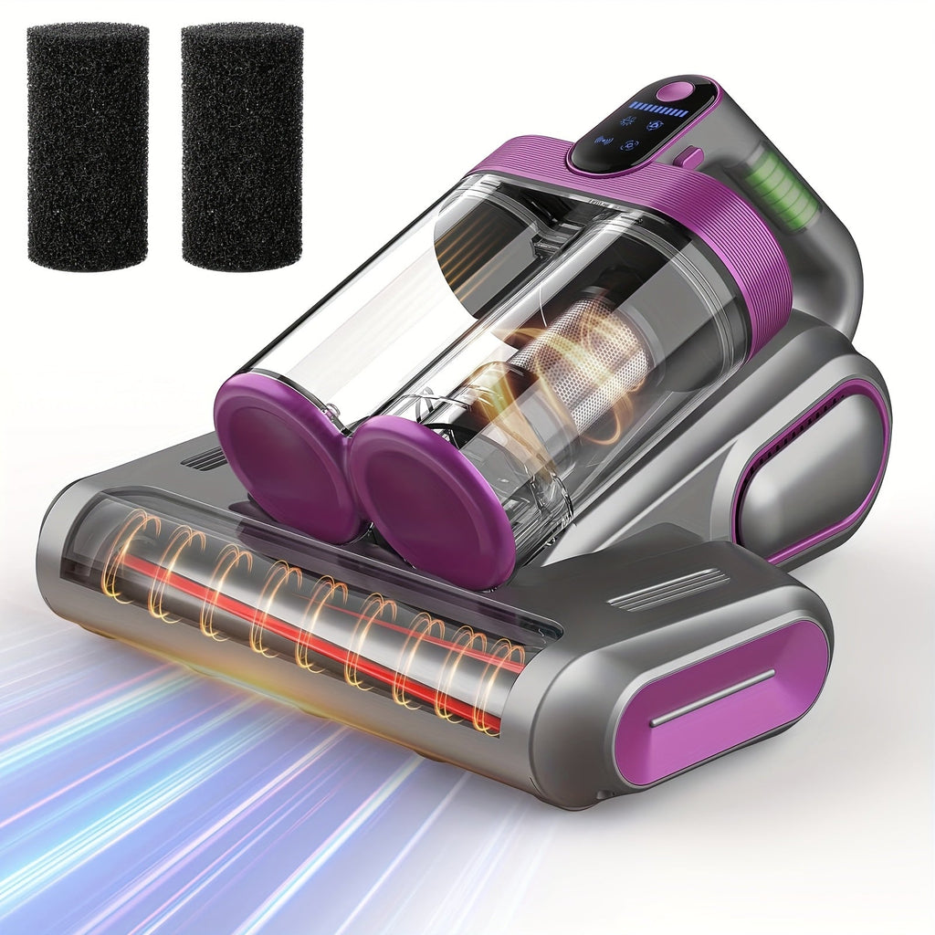 Mattress Vacuum Cleaner Handheld Bed Cleaner ¨C 16KPa Strong Suction with UVC Light & Hot Air Heating, Deep Clean for Pillows, Sofa, Crib & Pet Hair, Double Cup Design, White or Purple