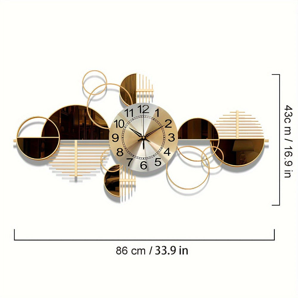 Metal Wall Clock Silent Non-Ticking Irregular Arched Crown Design 31x17 Inch Large Decorative Clock for Living Room Bedroom Home Decor