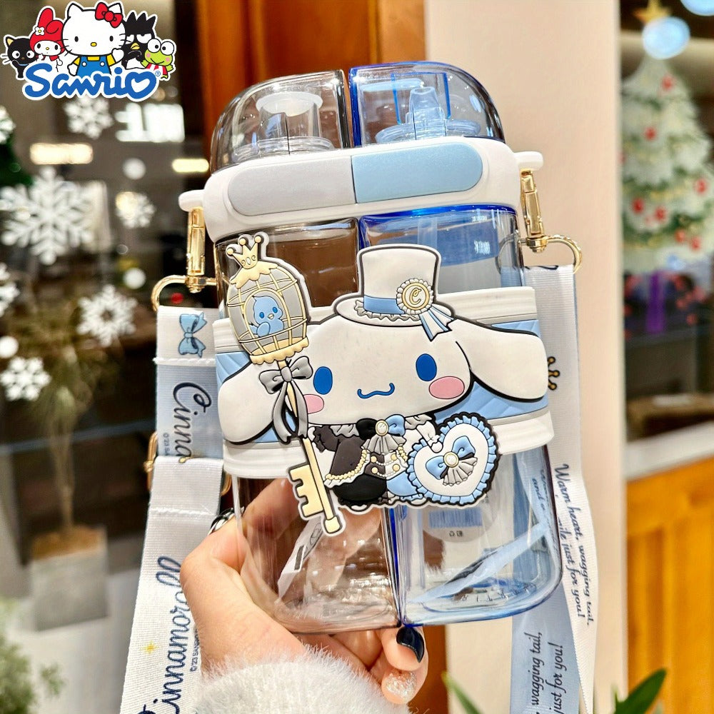 Sanrio Straw Water Bottle 21.6oz | Kuromi & Cinnamoroll Dual Nozzle Portable Cute Kawaii Water Bottle ¨C Perfect for Sports, Travel & School, Officially Licensed Sanrio