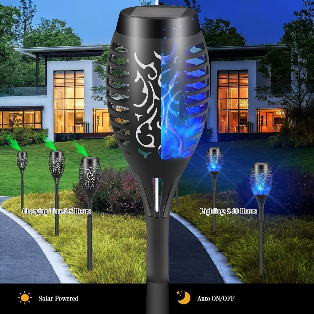 Solar Torch Lights Flickering Flame Outdoor ¨C Auto On/Off Dancing Flame Solar Garden Lights IP54 Waterproof | Landscape Pathway Torch for Garden, Yard, Patio & Christmas Decoration | 6/8/12pcs Blue
