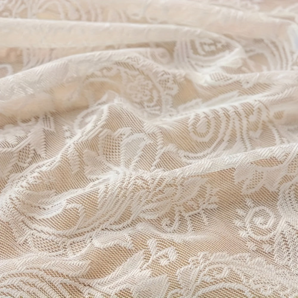 Sheer Curtains French Vintage Lace Rod Pocket Semi-Transparent Polyester Floral Phoenix Tail Design for Bedroom Living Room Partition 140cm Wide