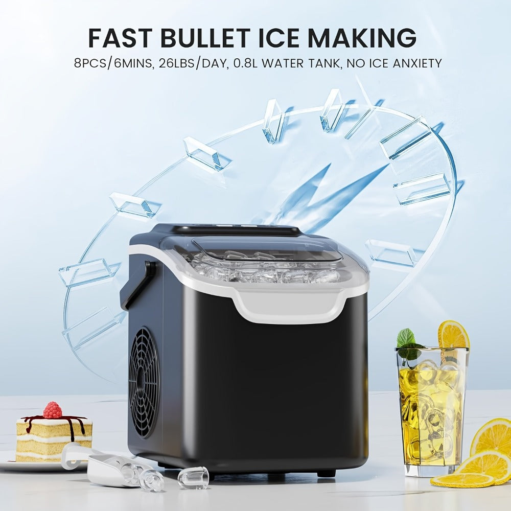 Bullet Ice Maker ¨C 26 Lbs Daily Countertop Ice Machine, Self-Cleaning, Includes Ice Scoop & Basket, Available in Green, White, Black & Grey, Perfect Holiday Gift for Home & Kitchen