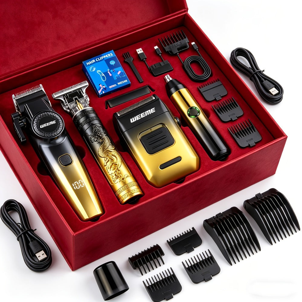Men's Grooming Gift Box Set ¨C Dragon & Phoenix Design, 2/4pcs Kit with Shaver, Hair Clipper, Nose Hair Remover & T9 Detail Trimmer for Shaving, Hair Cutting & Nose Hair Removal