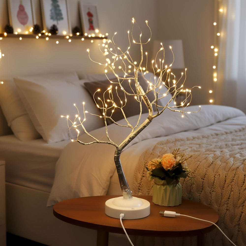 LED Bonsai Tree Light Tabletop Fairy Tree Lamp 108 LEDs 8 Lighting Modes Timer 20 Inch Warm White Silvery Branches Battery USB for Home Bedroom Party Wedding Christmas Holiday Decor