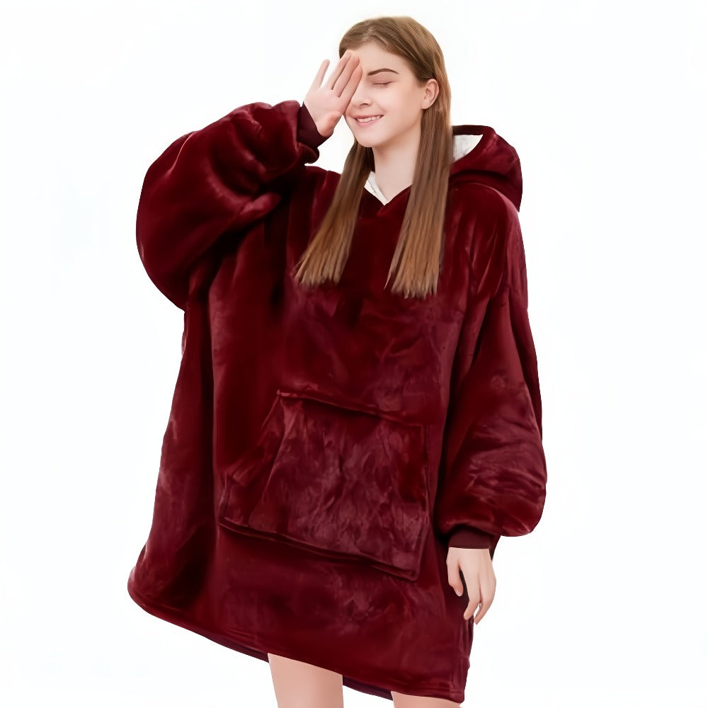 Reversible Hooded Wearable Blanket ¨C Double-Sided Coral Fleece Suede Hoodie with Kangaroo Pocket, Machine Washable, 6 Colors