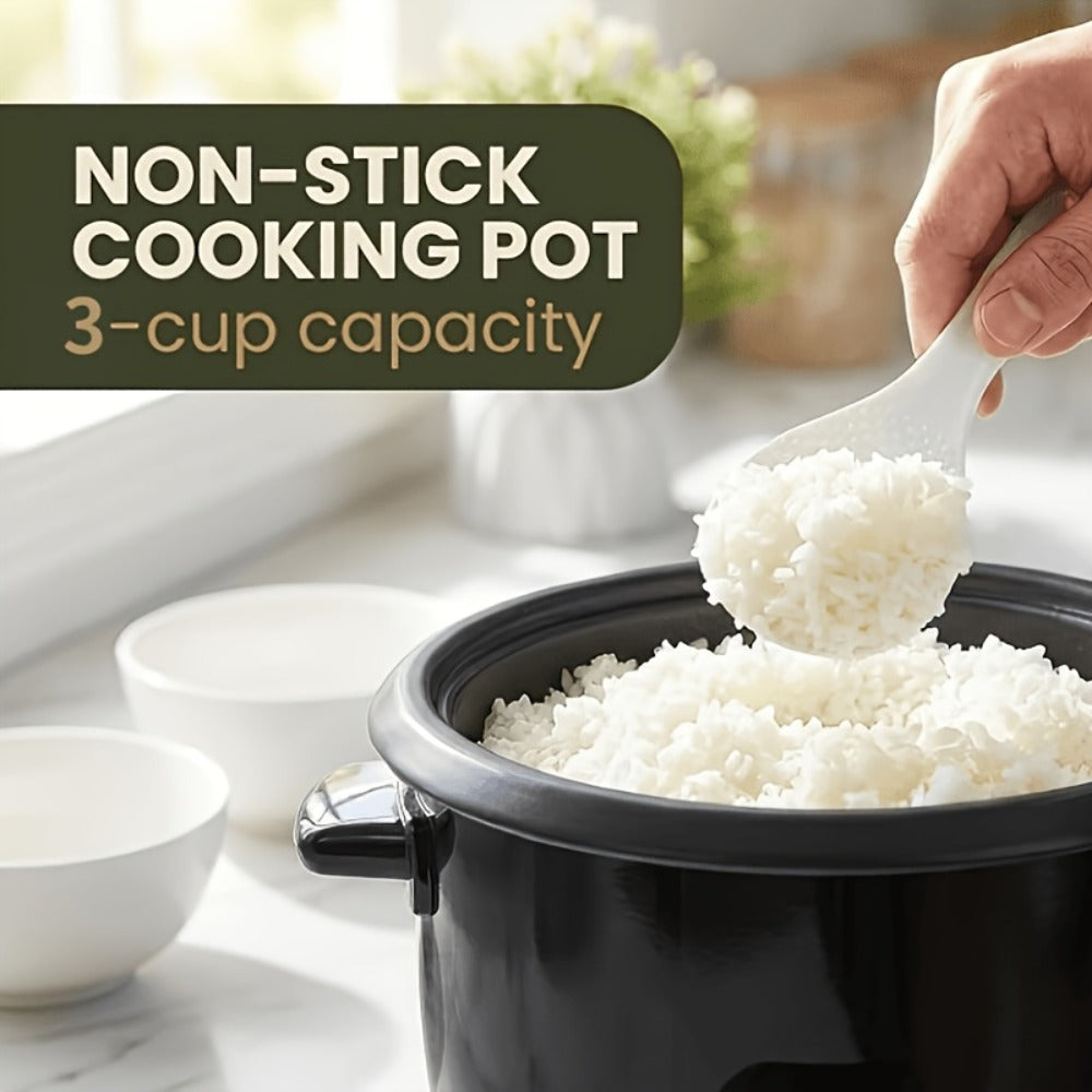 Rice Cooker Small Mini 3-Cup Uncooked 6-Cup Cooked ¨C 1.5Qt Electric Rice Pot with Auto Keep Warm, One-Touch Operation, Oatmeal Cooker & Soup Maker for Individuals & Small Families, Black