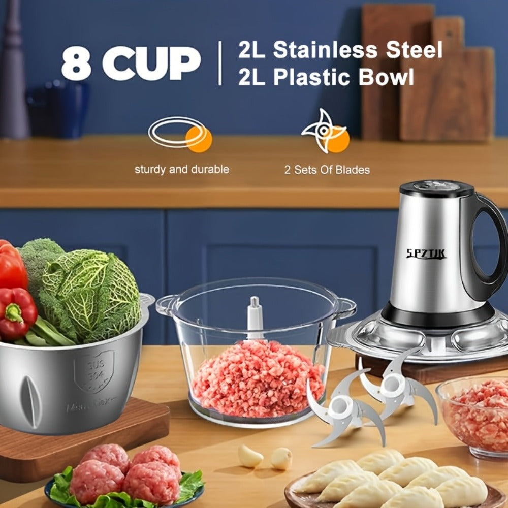Electric Food Chopper with 2 Bowls & Dual-Level Blades ¨C Mini Food Processor for Grinding Meat Chopping Nuts Salad Prep ¨C Upgraded Compact Kitchen Chopper for Home Use