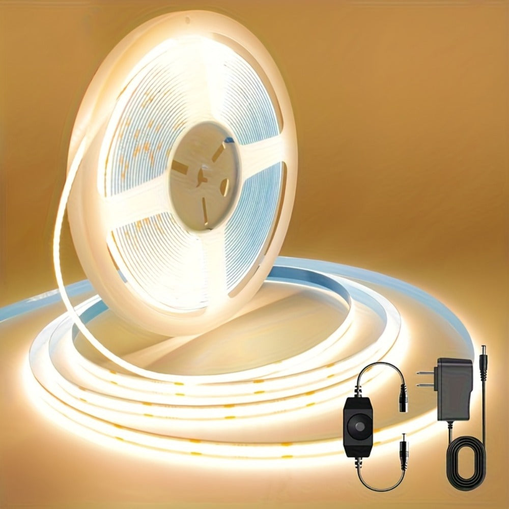 COB LED Strip Light Dimmable 32.8ft 10m, 8mm Ultra-Thin 24V High Density Flexible COB LED Tape Light with Dimmer Switch, for TV Backlight, Bedroom, Kitchen Cabinet, Closet, Under Cabinet Home Lighting