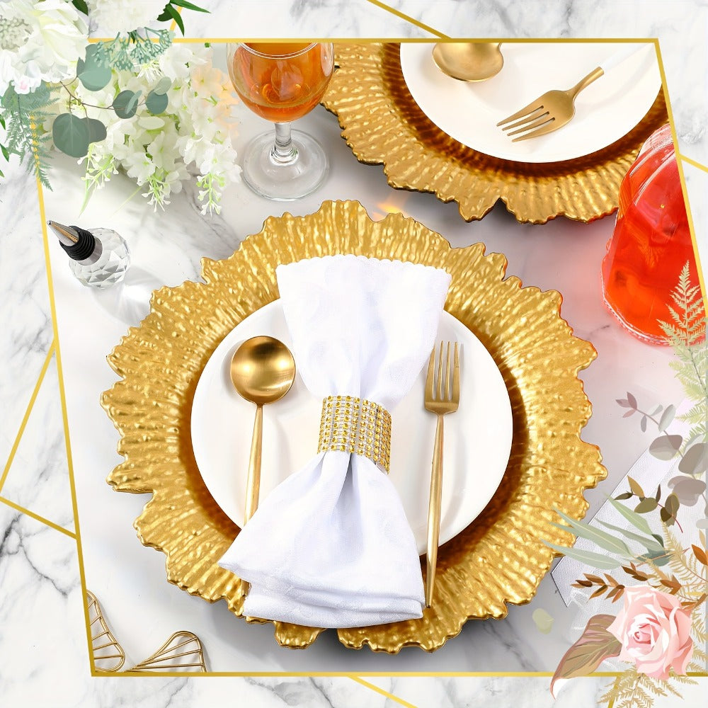 Wedding Plates 100pcs | 13 Inch Plastic Floral Decorative Plates with Metallic Ruffled Rim | Bulk Party Plates for Wedding, Holiday & Event Supplies