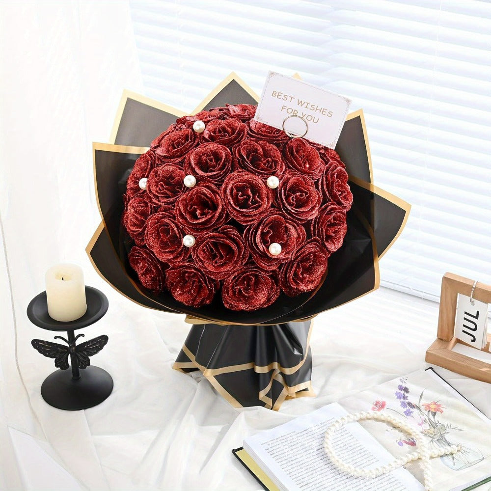 Artificial Flash Rose Bouquet 24/36 Pcs ¨C Simulation Shiny Fake Roses for Wedding, Engagement, Anniversary & Holiday Decorations, Multiple Colors