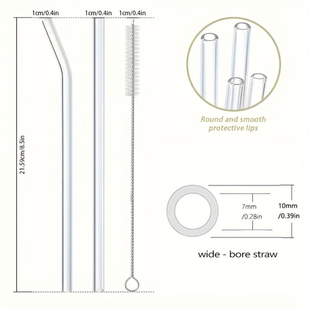 Glass Straws Set 12 Pack with Cleaning Brushes - Reusable Borosilicate Heat Resistant Drinking Straws for Smoothies Coffee Tea Milkshakes Mason Jars