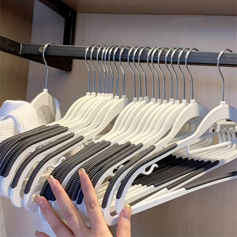 Non-Slip Clothes Hangers 50 Pack with 8 Clasps - Heavy Duty Space Saving Velvet Shoulder Strips Wardrobe Hangers for Shirts, Pants, Coats, Scarves, Wet Dry Use, Closet Organizer