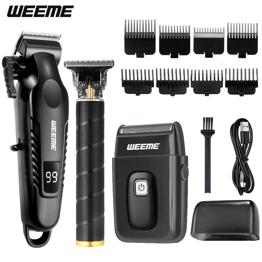 Men's Grooming Barber Haircut Set 2 & 3 Piece - Professional Hair Clipper USB Rechargeable T-Blade Trimmer Razor with 8 Limit Combs Complete Barbershop Kit for Men Boyfriend Father Birthday Gift Black