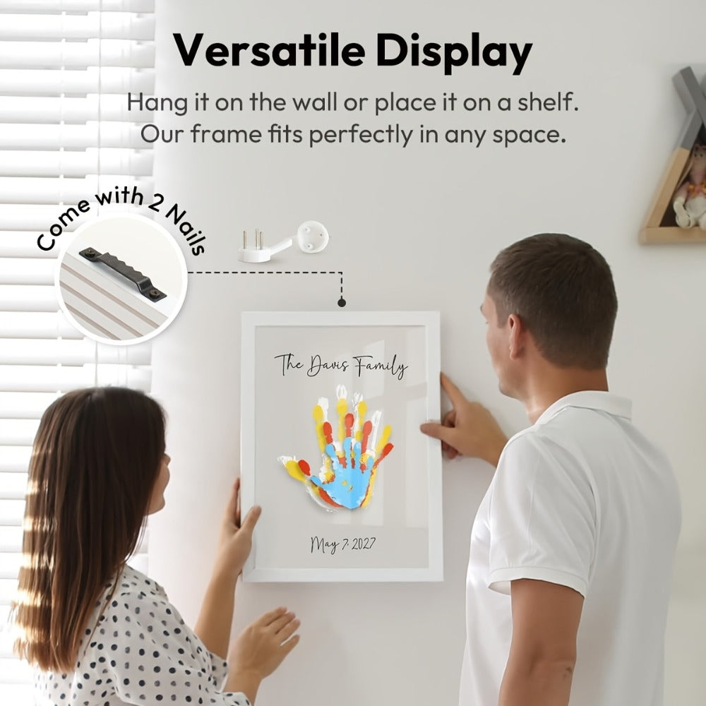 Handprint Kit for Family - DIY Wooden Keepsake Frame with Paint, Baby Hand & Footprint Craft Set, Cherished Memory Keepsake Box, Unique Gift for New Parents, Home Decor Nursery Art
