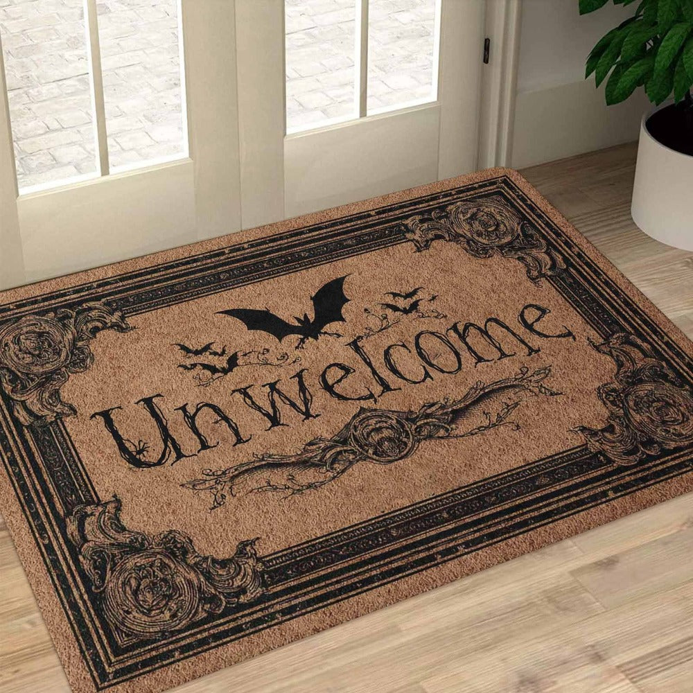 Gothic Bat Unwelcome Doormat Non-Slip Welcome Mat Halloween Home Decor Entrance Rug Indoor Floor Mat