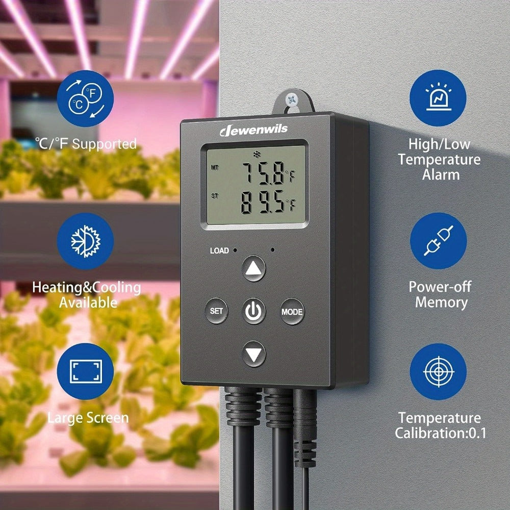 Digital Temperature Controller Thermostat Outlet Heating Cooling Mode 14¡ãF-140¡ãF LCD Display Buzzer Alarm 120V 10A 1200W for Freezer Greenhouse Reptile Aquarium Incubator Home Brewing
