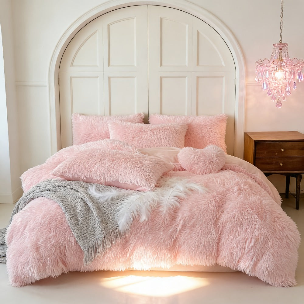 Velvet Duvet Cover Set Fluffy Plush Bedding Minimalist Solid Color, Carved Velvet Quilt Cover with Pillow Shams, Soft Cozy Bedroom Essentials Twin Full Queen King, Black Beige Grey Pink Purple Blue Red Yellow