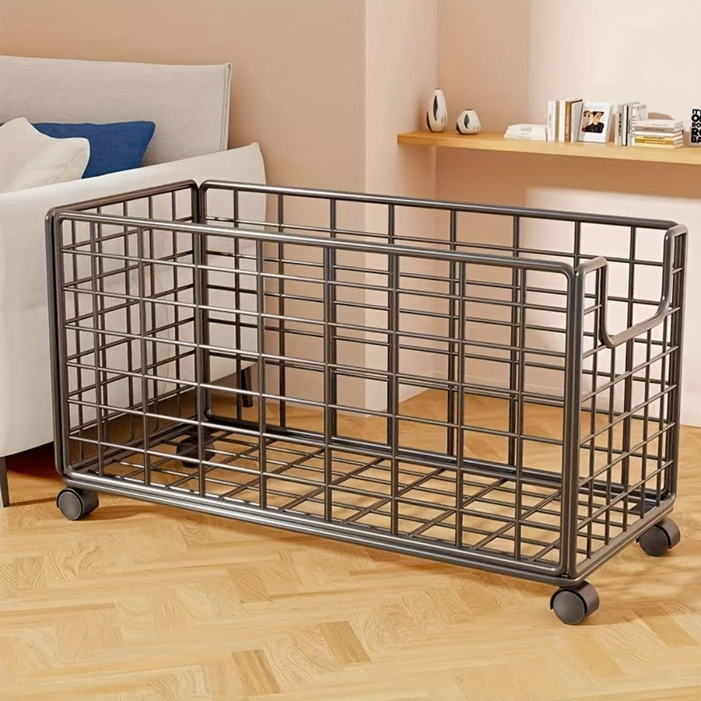 Rolling Metal Storage Basket with Wheels ¨C Multifunctional Wire Organizer Cart for Laundry Room, Bathroom, Kitchen & Closet, Open Shelf Bin, No Lid, Home Organization Storage Basket