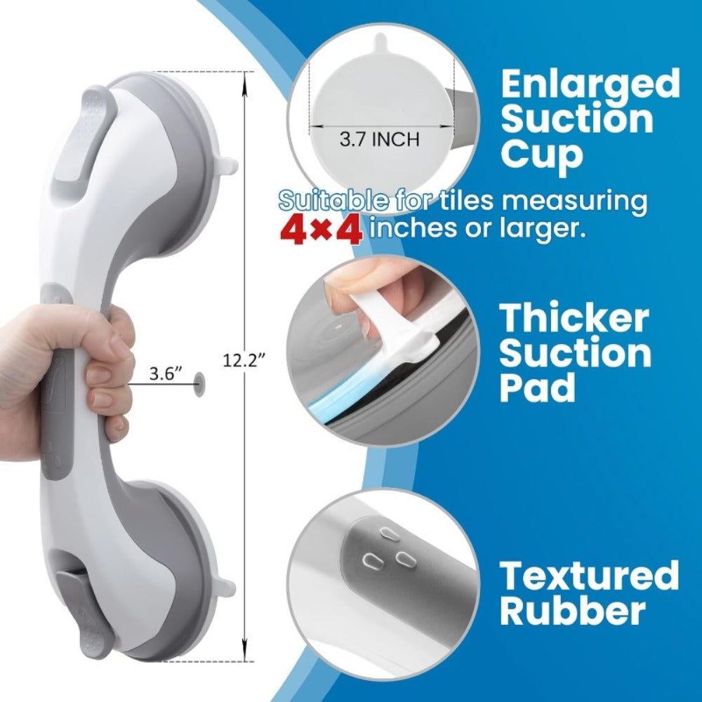 Grab Bar for Shower Suction Cup Heavy Duty 12 Inch Bathroom Safety Handle No Drill Removable Waterproof Shower Grip Bar for Elderly Handicapped Disabled Non-Slip Bathtub Assist Handle Bath Safety Rail