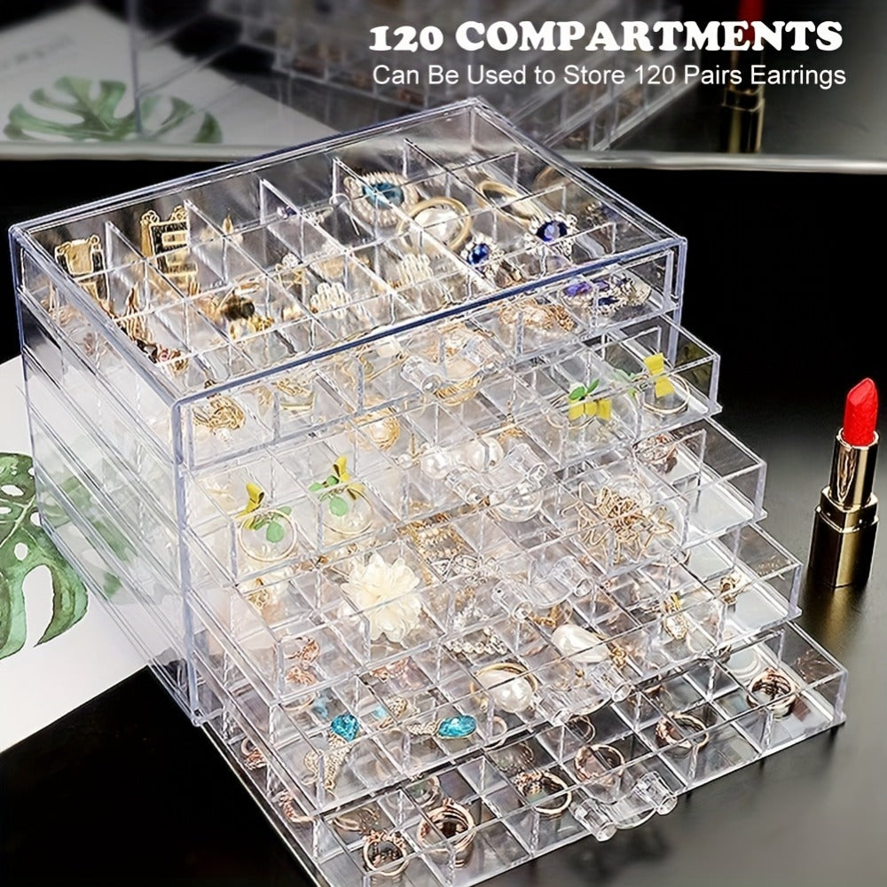 Jewelry Storage Box 5-Layer Drawer Organizer ¨C Transparent Nail Art Accessory Storage Container for Earrings Rings Necklaces Beads 120 Cells