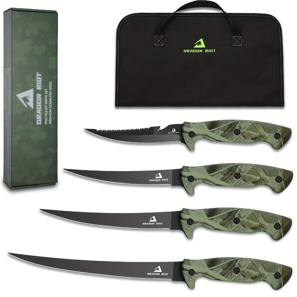 Fish Fillet Knife Set 4 Piece Ultra Sharp Stainless Steel Boning Knives with Storage Bag and Sharpener for Freshwater Saltwater Fishing