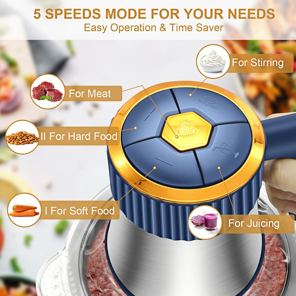Electric Food Chopper & Processor 5L Stainless Steel - 40000 RPM Motor, 6 Bi-Level Blades, Meat Grinder & Vegetable Slicer for Kitchen, Onion, Garlic, Nuts, Fruit, Dough & More