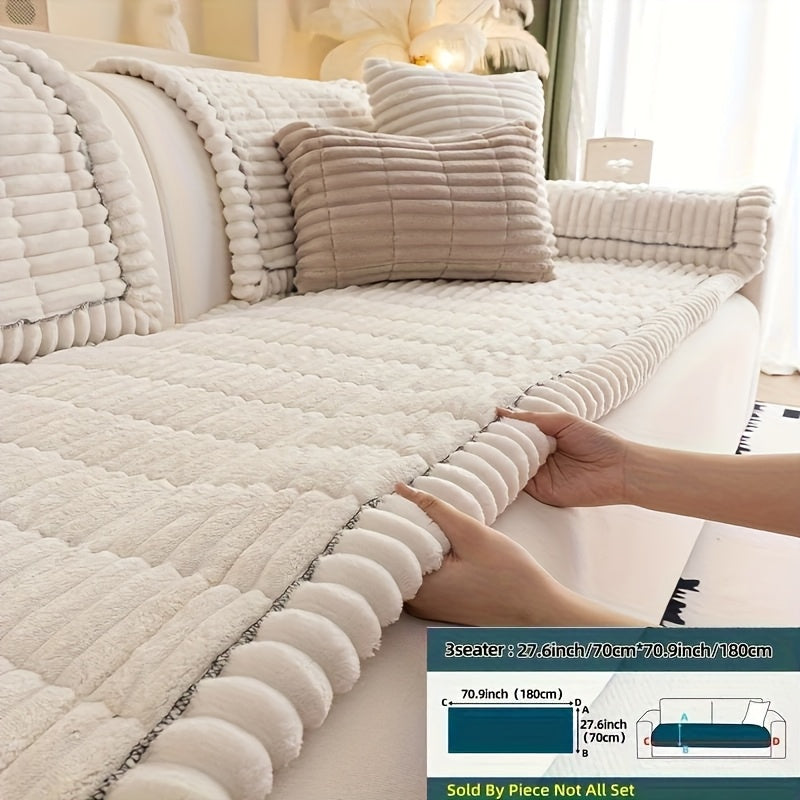 Sofa Cushion Cover Plush Velvet Washable Seat Pad Wavy Edge Soft Kapok Filling for Couch Loveseat 1 2 3 4 Seater ¡ª Easy Install Home Decor Protection