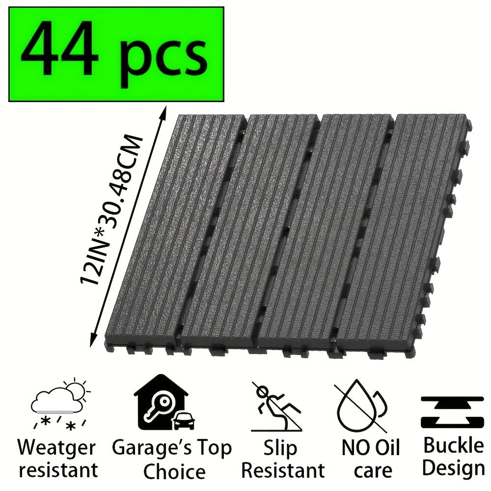Interlocking Deck Tiles 44pcs 12¡±x12¡±, Waterproof Outdoor Patio Flooring Tiles, PP Plastic Interlocking Floor Tiles for Balcony Pool Backyard Terrace, Easy Install All-Weather Anti-Slip Deck Tiles Grey