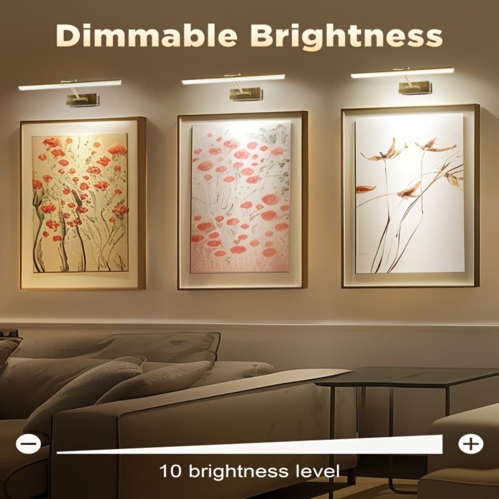 Picture Light 16 Inch Wireless Battery Powered LED Wall Light 6000mAh Rechargeable Remote Control Adjustable Brightness Art Light for Photo Frame Portrait Gallery Painting Home Decor Gold Black