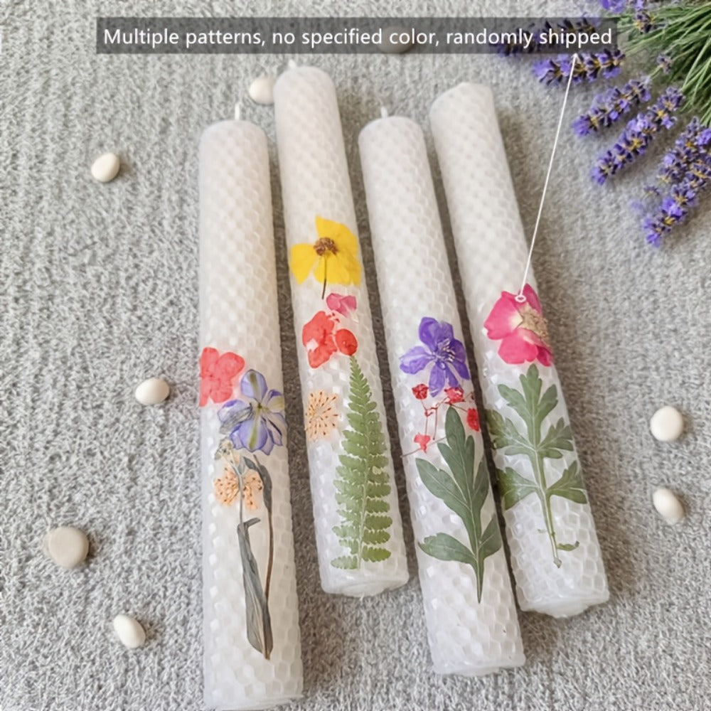 Floral Cone Candle Holders Set of 4 ¨C 10-Inch Decorative Beeswax Taper Candles for Holiday Parties, Valentine's Day & Mother's Day Gifting