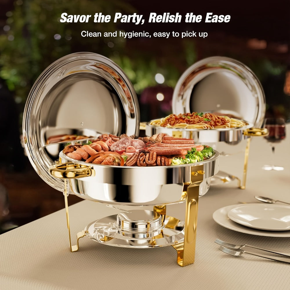 Chafing Dish Buffet Set Stainless Steel Food Warmer 6QT Round Chafer for Catering Events Parties Weddings Banquets, Silver & Gold, 1/2/4/6 Pack Options