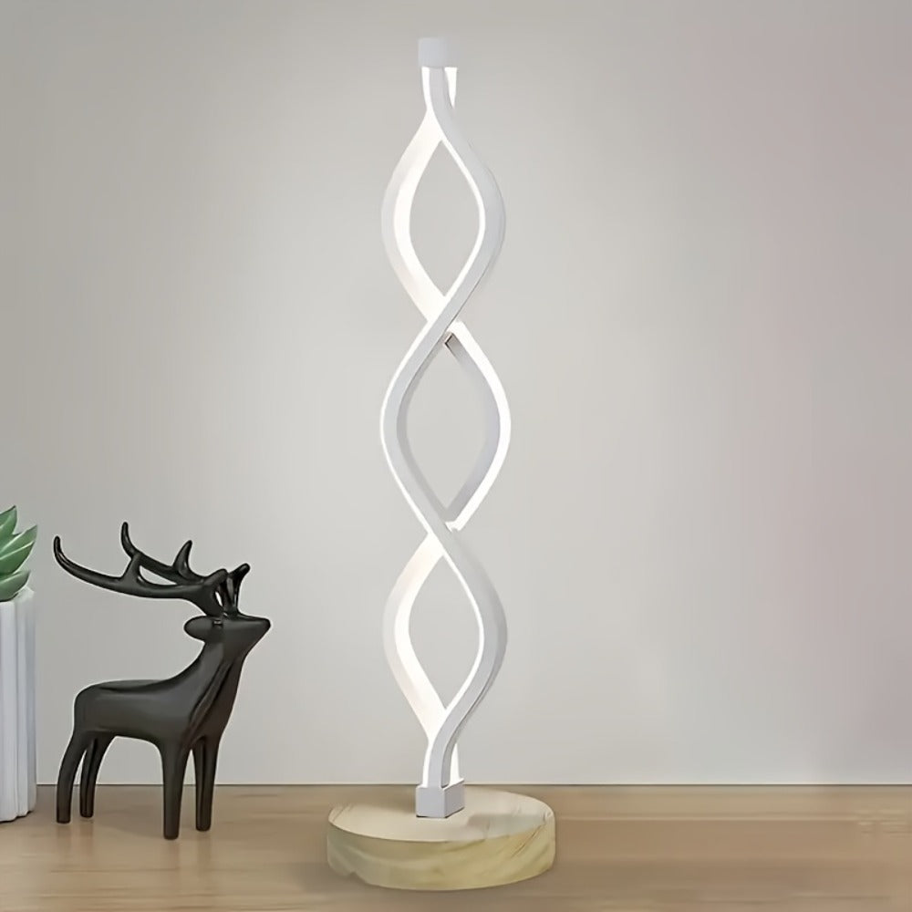 Spiral LED Table Lamp ¨C Modern Minimalist Wave Dimmable Desk Lamp, 3 Color Temperatures, USB Charging, Metallic Base, Creative Curved Night Light for Bedroom Living Room Office Study (1pc / 2pc / Wooden)