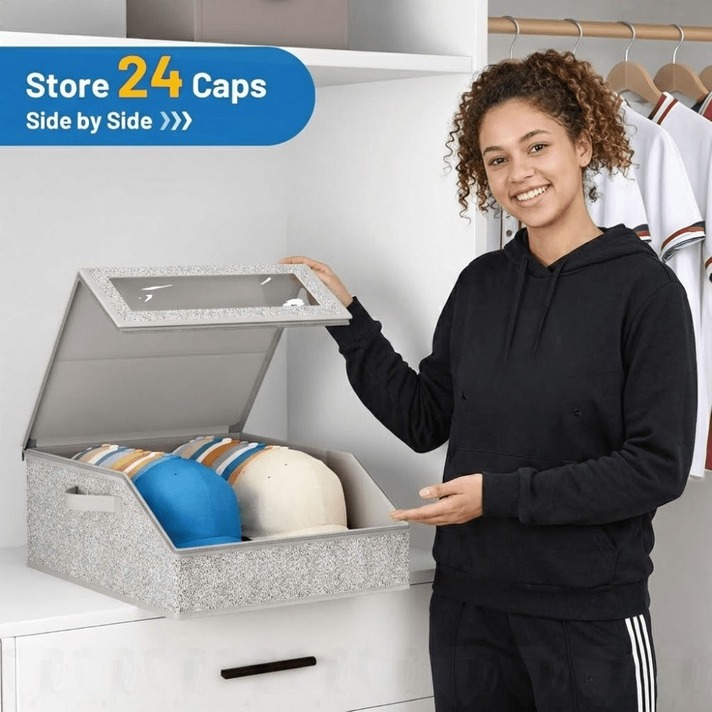 Baseball Cap Organizer for Closet ¨C Large Hat Storage Box Holds 24 Ball Caps | Clear Window, Dustproof, Cardboard Inserts | Hat Rack Holder for Men & Women Bedroom Closet & Car
