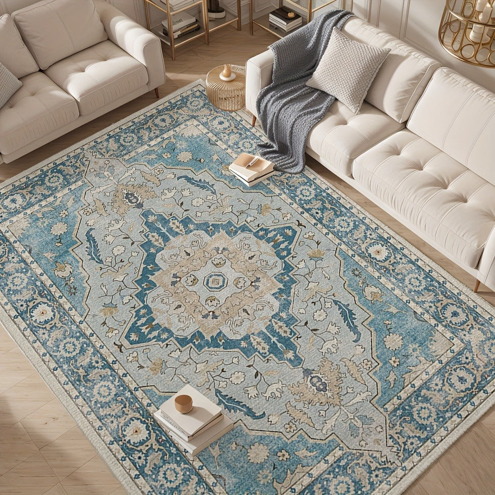 Vintage Persian Area Rug Machine Washable Non-Slip Non-Shedding Floral Indoor Carpet for Living Room Bedroom in Multiple Colors and Sizes