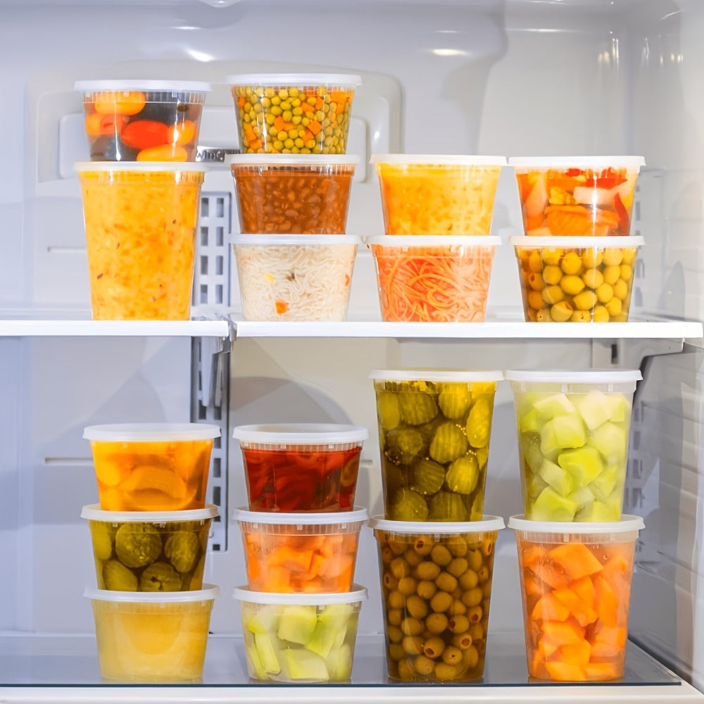 Deli Containers with Lids 48 Pack 16oz - BPA-Free Leakproof Plastic Food Containers Microwave Dishwasher and Freezer Safe, Stackable Meal Prep Containers for Takeout Soup Salad and Food Storage, 24 Containers and 24 Lids
