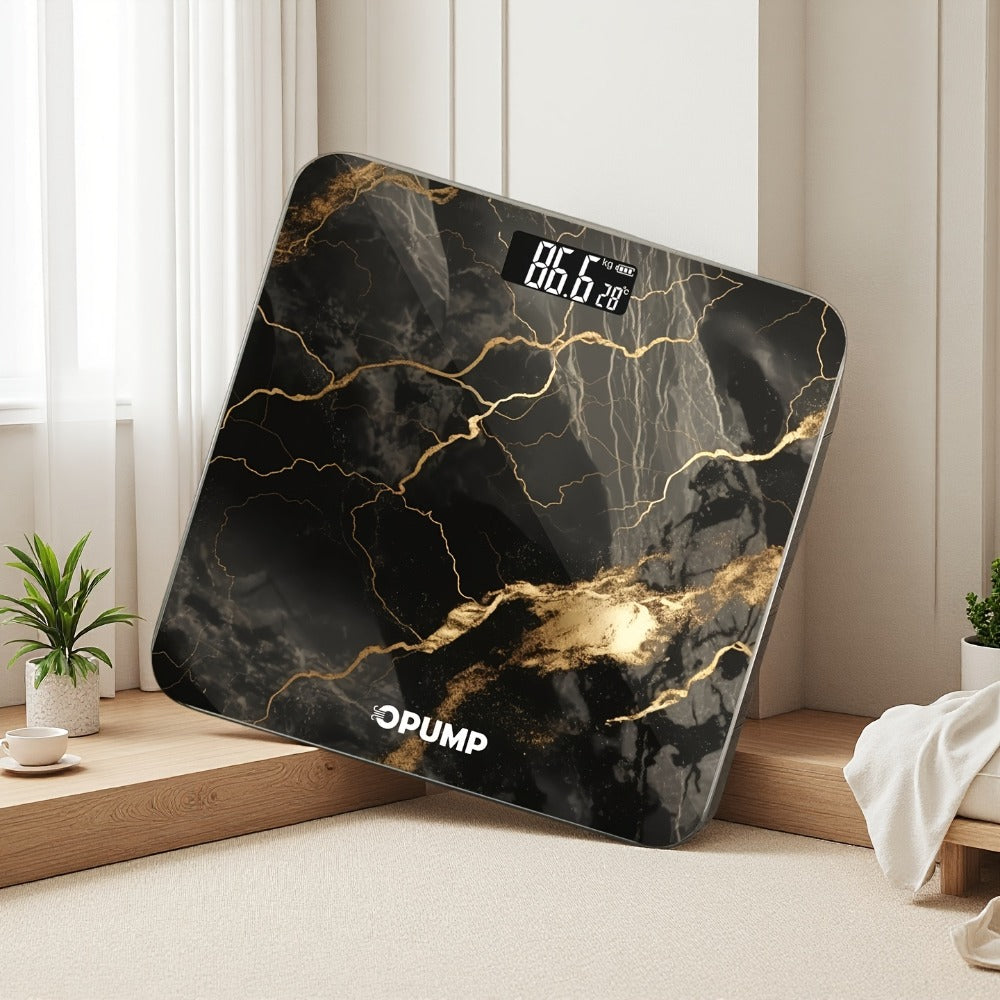 OPUMP Bathroom Scale 400lb ¨C Highly Accurate Digital Body Weight Scale with Backlit LED Display, Batteries Included, Measures up to 400lb/180kg, Multiple Colors ¨C Black Marble, Bronze, Sapphire & More