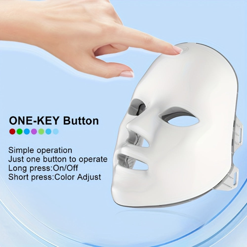 LED Light Therapy Facial Mask Device 7 Color Photon Skin Rejuvenation Face Care Beauty Tool USB Rechargeable Anti-Aging Wrinkle Acne Treatment Home Spa Gift