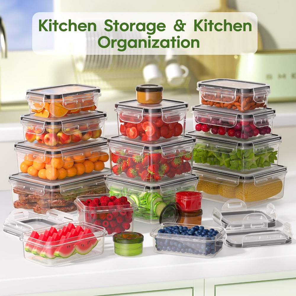 Food Storage Containers with Lids Airtight Plastic Meal Prep Containers Stackable Leak Proof BPA Free for Pantry Kitchen Refrigerator Freezer with Labels