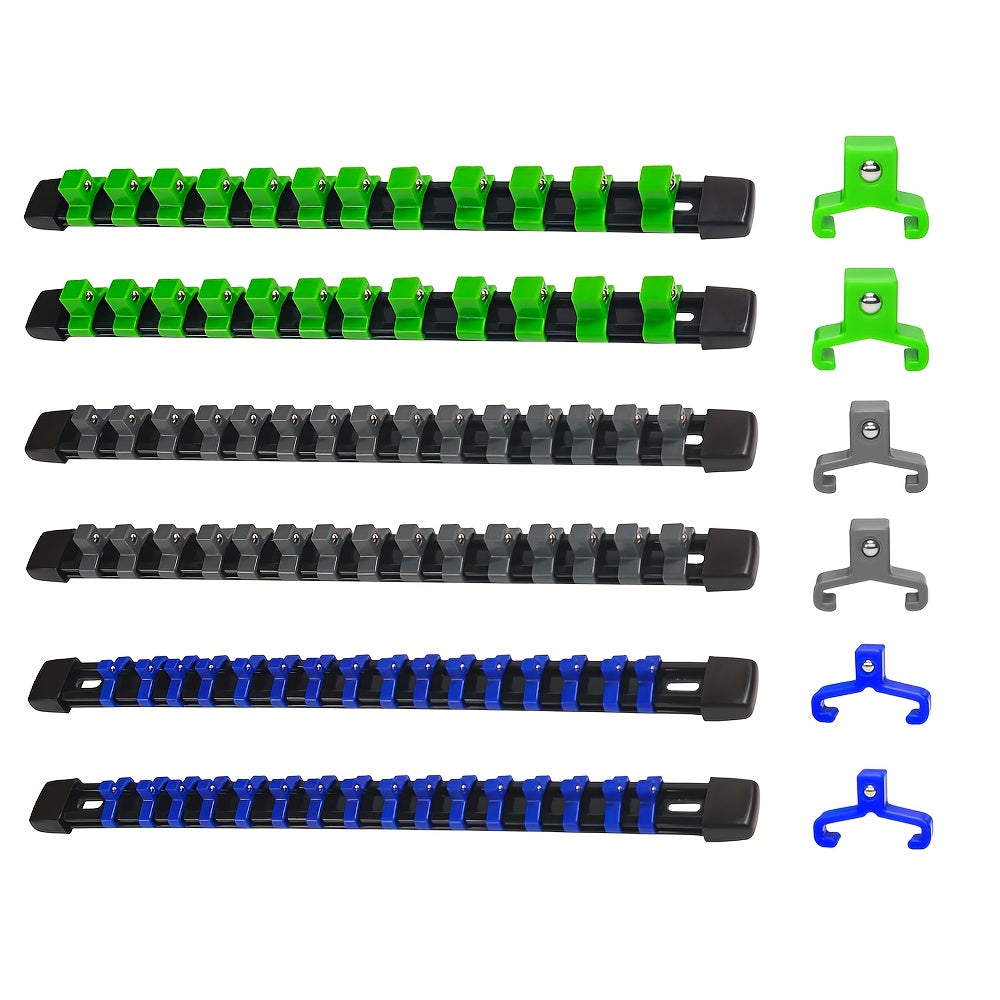 Socket Organizer Set with Rails ¨C Heavy Duty ABS Socket Holder Rack for 1/4¡±, 3/8¡± & 1/2¡± Drive ¨C Tool Storage Kit for Toolbox, Garage & Workshop Organization (6, 9 or 18 Piece)
