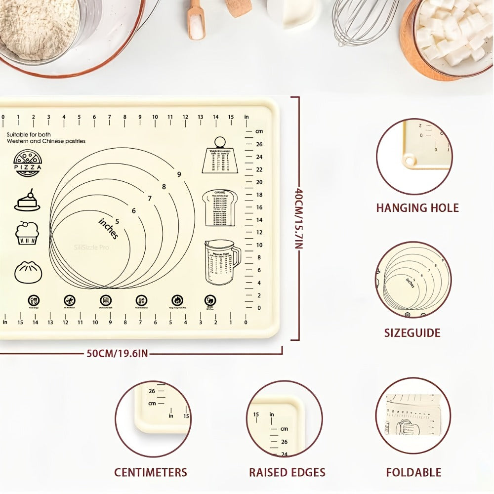 Silicone Pastry Mat Extra Thick Non-Slip Baking Mat with Measurements for Dough Rolling Pizza Cake