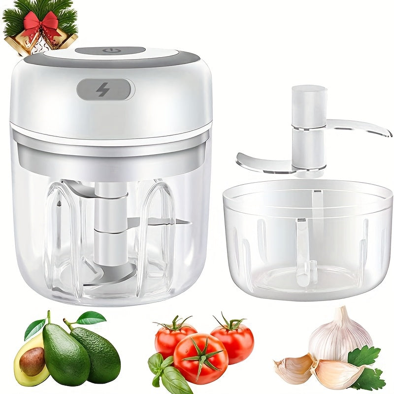 USB Electric Mini Food Chopper & Garlic Crusher, Portable 8.45oz Electric Vegetable Chopper with Meat Grinder Attachment, Rechargeable Kitchen Food Processor for Camping, Picnic & Home Use