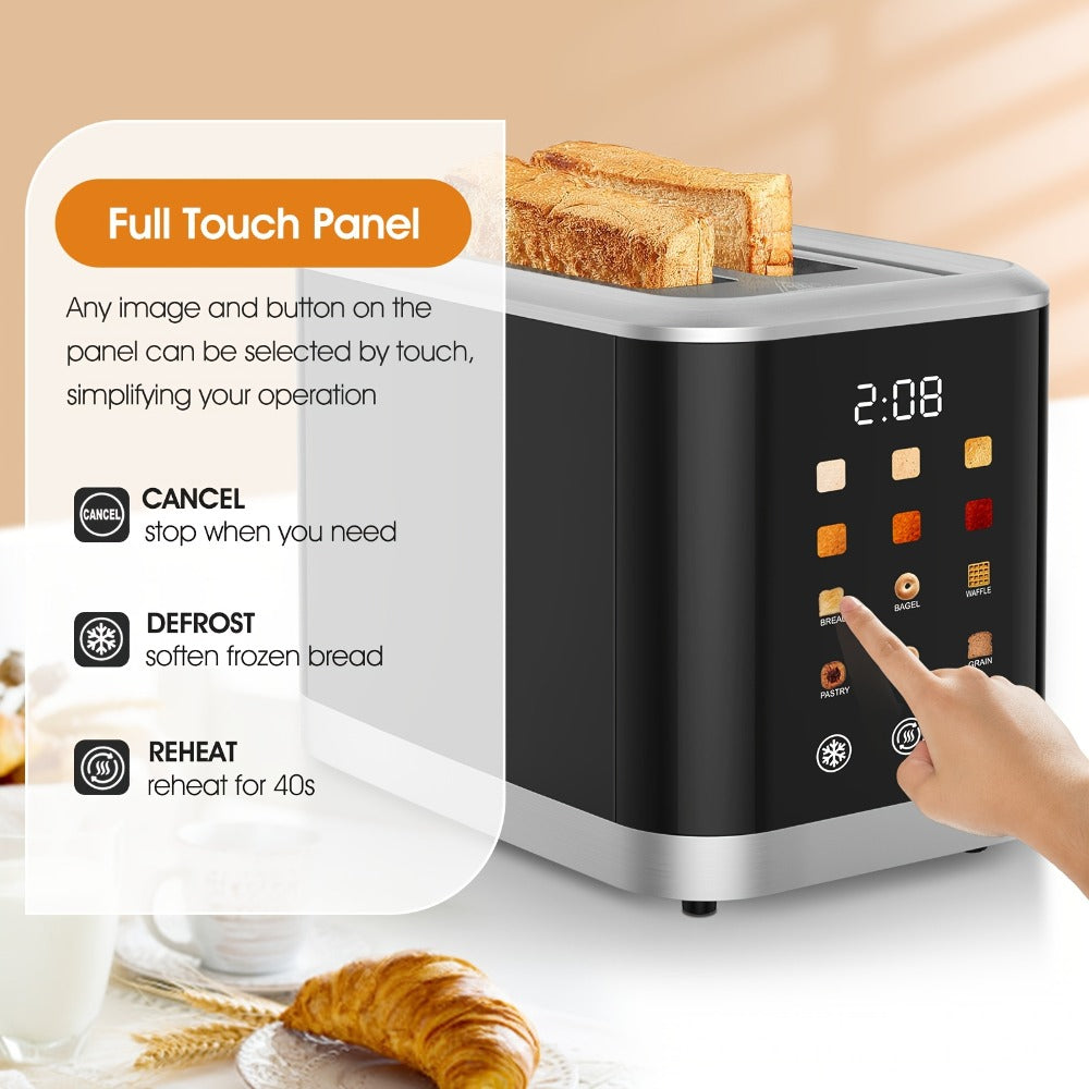 Smart Digital Toaster 2 Slice with Touch Screen LCD Display, 6 Bread Types & 6 Shade Settings, Extra Wide Slots, Stainless Steel ¨C Bagel, Cancel & Defrost Functions for Modern Kitchen