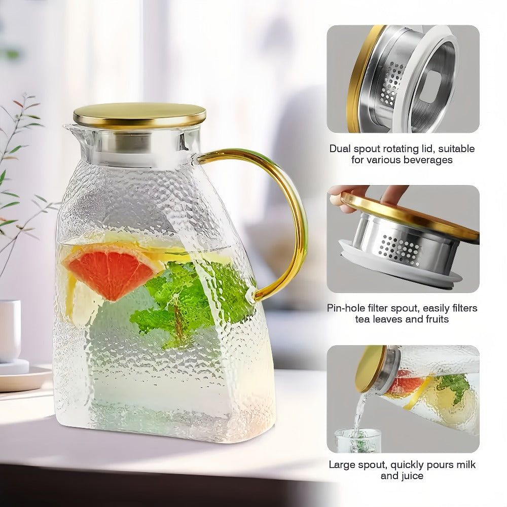Glass Water Bottle Kettle Set ¨C Heat-Resistant Large Capacity Fridge Door Storage with Cleaning Brush & Long Spoon ¨C Perfect for Iced Tea, Cold Brew Coffee, Juice & Infused Water