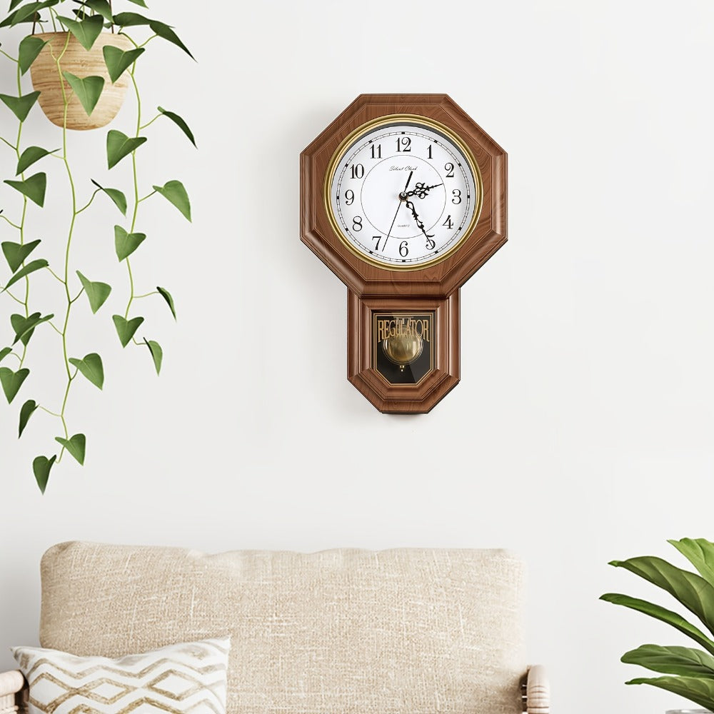 Pendulum Wall Clock with Hourly Striking Bell Sweeping Second Hand Vintage Traditional School Clock Adjustable Tuning Battery Operated Home Office Decor Mahogany Black