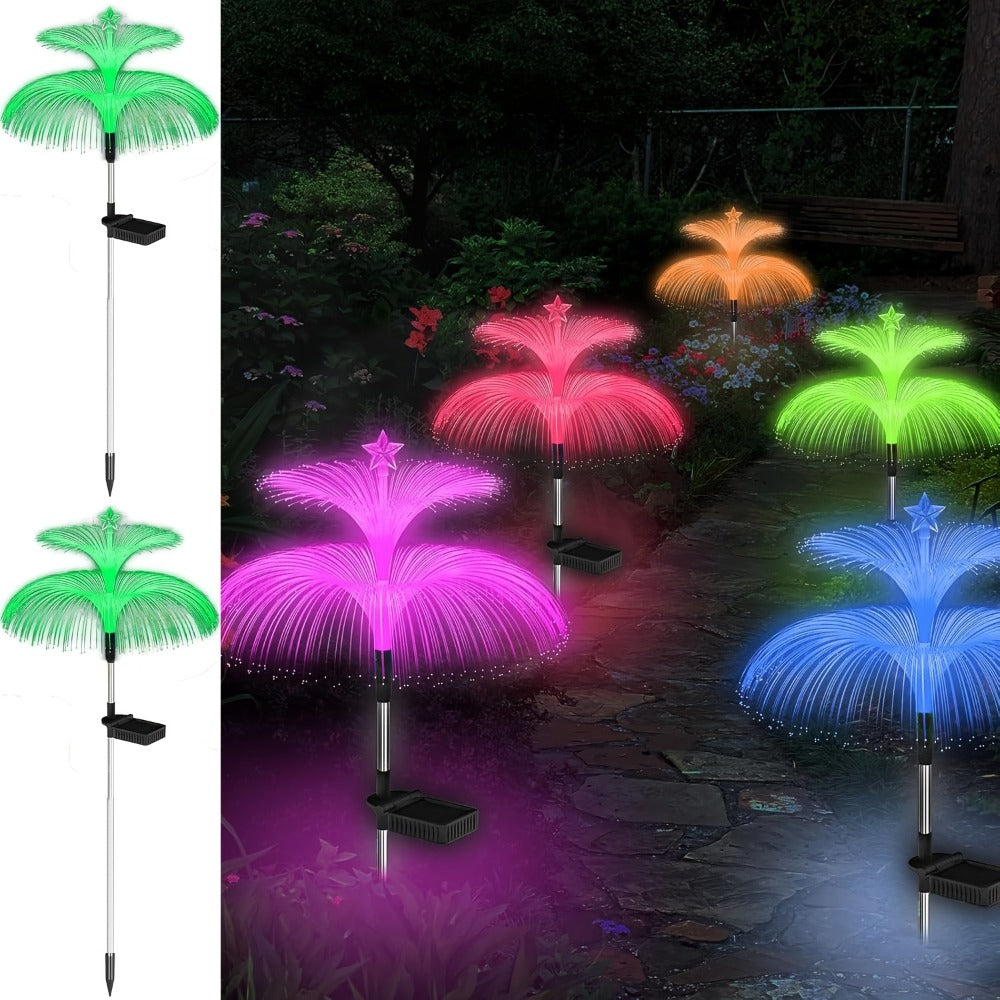 Solar Christmas Tree Lights Fiber Optic Star, 7-Color LED IP65 Waterproof Garden Stake Lights ¡ª 2 or 5 Layer Star for Lawn, Pathway, Patio & Holiday Decor | 2, 4 or 6 Pack