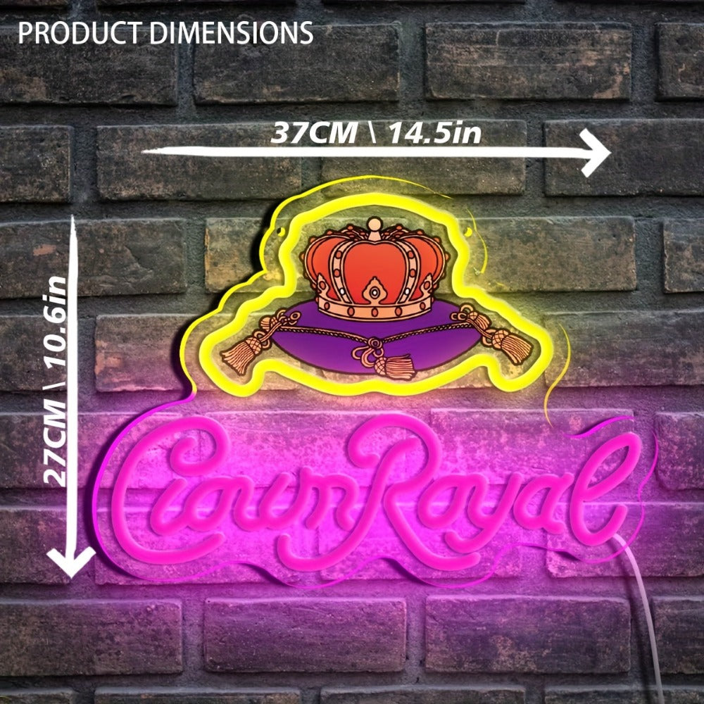 Crown Royal Neon Sign USB Powered LED Wall Art Glow Pendant Pink Orange UV Print for Game Room Bar Bedroom Birthday Party Decor Wall Decor Colorful