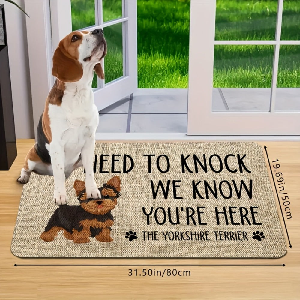 Yorkshire Terrier Floor Mat Non-Slip Polyester Rug | Linen Texture Entryway Kitchen Doormat, Unique Dog Lover Gift