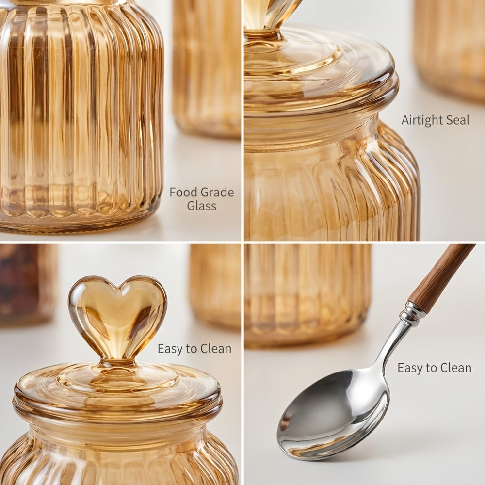 Airtight Glass Food Storage Jars with Clamp Lids 4-Set | 21.98oz & 47.34oz Clear Kitchen Canisters for Sugar, Flour, Coffee, Spices, Cereal & Grains