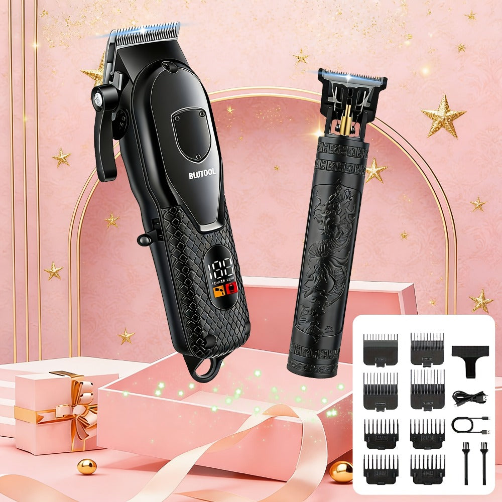 Men's Grooming Set 2 or 4 Piece - Cordless Electric Hair Clipper, T-Shaped Beard Trimmer, Nose Hair Trimmer & Electric Shaver, LED Display Professional Haircutting Beauty Kit, Father's Day Birthday Christmas Gift